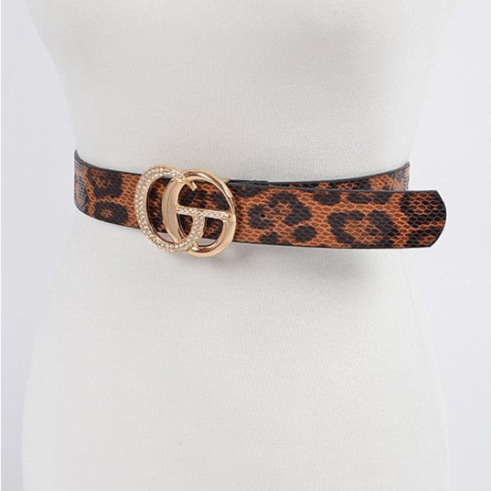Leopard Print Double-G Buckle Waist Belt in Brown - Picture 2 of 4